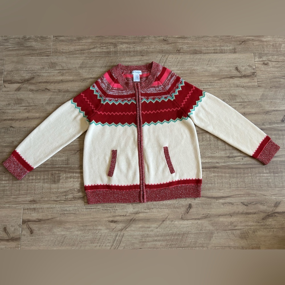 The Paragon zip up knit red cream pink green sweater cotton blend winter